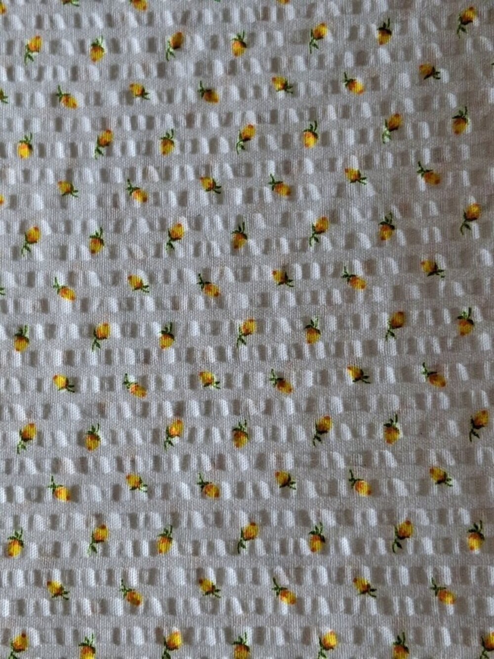 Vintage Yellow Rose Buds on White Seersucker Cotton Fabric 45" X 2 yards